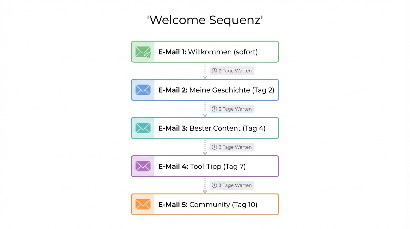 Welcome Sequenz Flowchart — 5 E-Mails in 10 Tagen