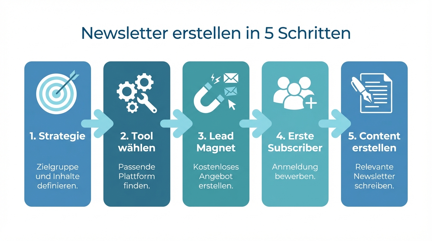Newsletter erstellen in 5 Schritten — Workflow-Infografik