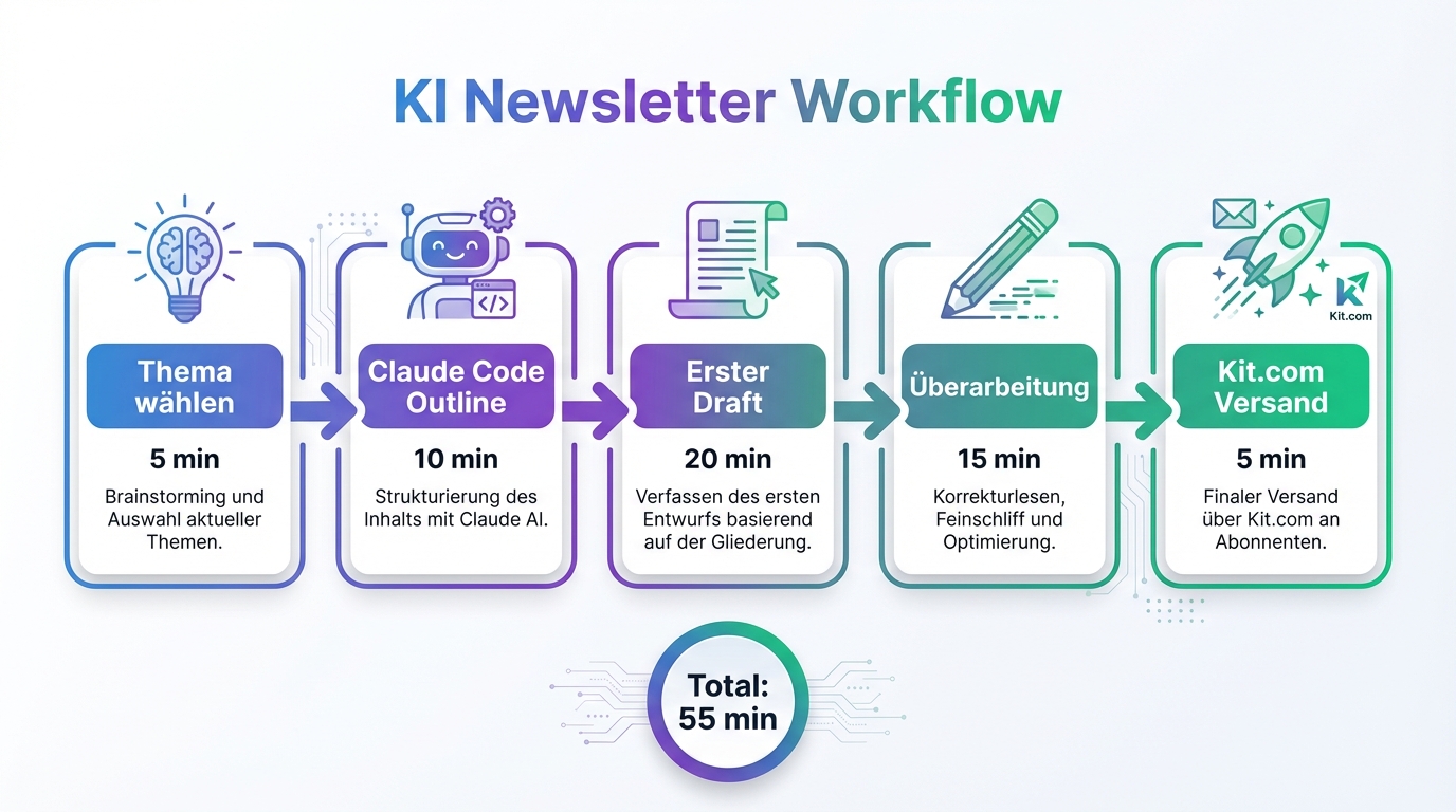 KI Newsletter Workflow — Von Thema wählen bis Kit.com Versand in 55 Minuten